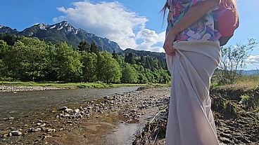 Very HAIRY PUSSY Public PEE in Swiss Alps