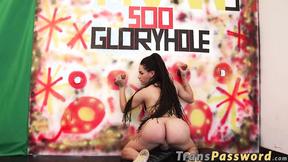 ”Trans stunner c**es on massive glory hole prick & moans loud”
