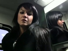 Dark haired amateur fucked in train in public