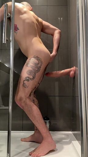 Hungry Locked Bottom Playing with Huge 10 Inches Monster Dildo