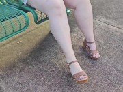BBW SSBBW - Mature hijab Milf masturbating with big dildo publicly at bus stop with cars passing by