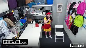 Petite petite Pixie Smalls steals four huge cocks from a security guard