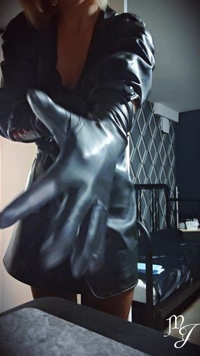 Leather Gloves and Leather Dress - Mistress Julia