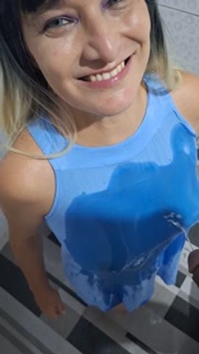 A Salute To The Cock And Then She Receives Pee On Her Tits
