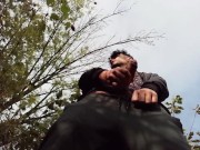 Risky masturbation ends in cum rain