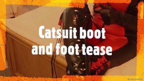 Catsuit boot and foot tease