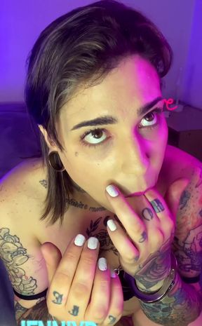 A handcuffed handjob