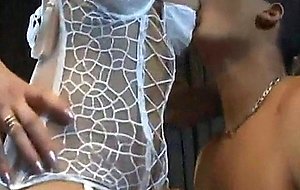 Tranny in stockings and swarthy chap mutual bonking