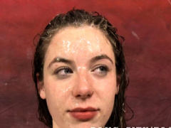 Woman with cum on face does interview