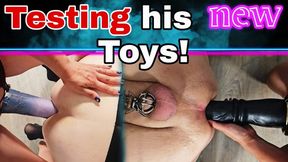 Testing His New Huge Dildos - Pegging Marathon