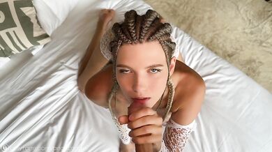 hot blonde braids rides big cock cowgirl face fucks cum on tits (pov)
