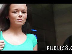 Big boobs amateur hottie gets paid to have sex in public