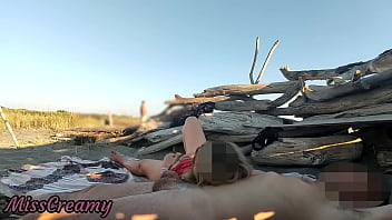 Pussy flash - Stranger caught my stepdad touching my pussy on a public beach and jerked off his dick - MissCreamy