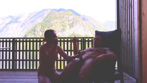 Don't Wake the Neighbors: Risky Outdoor Balcony Sex &amp; Raw Creampie in the Alps