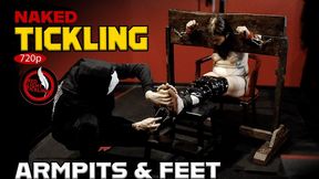 Ticklish Giantess Gaga Oiled and Merciless Tickled in the Stocks with Hands, Hairbrush and Tools | 720p