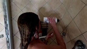 Milf taking a hot soapy shower