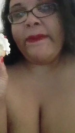 Fat Slut Eating Cupcake Topless!