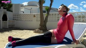 Sunbathing Gagged in Latex - Shiny Messy Drool Whore