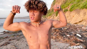 Colombian Twink Ciao Alves Strokes His Big Uncut Cock on the Beach