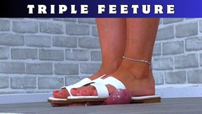Triple Feeture - Popping Your Balls Under My Clear, Black & White Summer Slides - Glans Cam - Cock Trample CBT Trampling Crushing Crush Standing Ballbusting Shoe Foot Feet Flats Sandals Fetish