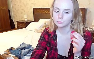 Blonde teen camgirl in seethrough bra