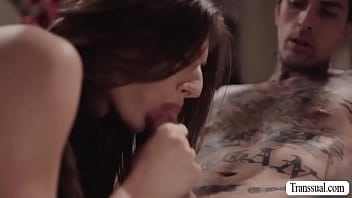 Horny TS bareback fucked by tattooed bf