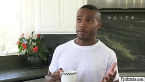 Curvy TS stepmom Nikki Vicious analed by short black stepson