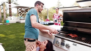 Skyla Novea sucks BF's cock and her mom is none the wiser