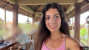Cum on Face While Eating Burger in Public Cafe