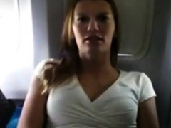 Girl is getting wet in private plane