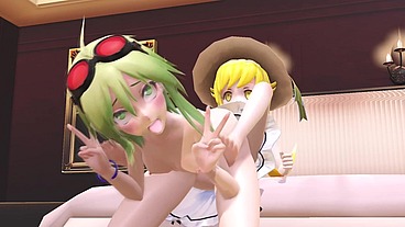 Shinobu fucks Gumi with a very long pink toy