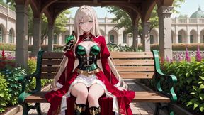 Forbidden Fantasy in Red & Green Armor! Blonde Knight Lounges Seductively While Her Silver -haired Partner Kneels to Serve