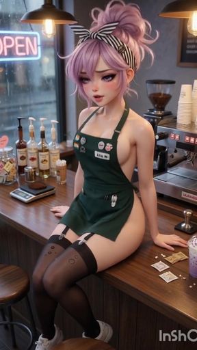Hot sexy tiny barista is waiting for her customer, mastubrating   Clip 1