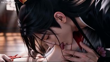 A Chinese classical beauty with skin as white as snow, dressed in red and with white hair. Blowjob, cum, first episode, Absolutely worth watching AI-generated