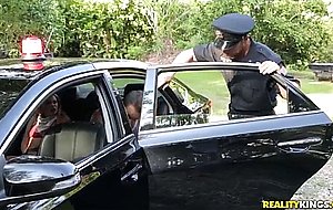 My crazy-ass blonde girlfriend gives me a bj in the back of a police car before letting me fuck her