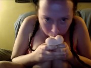 Horny Housewife Deep Throats her 9 Inch Dildo