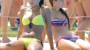 Sexy Topless Teens Tanning Wearing Micro Thongs - Brunette