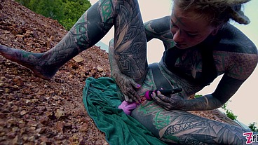 TATTOO teen PUBLIC ANAL masturbation and PISS