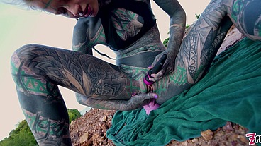 TATTOO teen PUBLIC ANAL masturbation and PISS