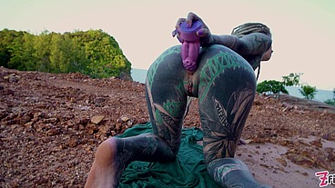 TATTOO teen PUBLIC ANAL masturbation and PISS