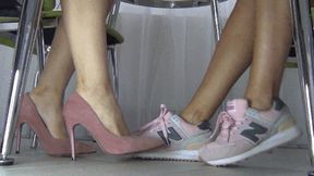 Flirting with pink shoes under the table c