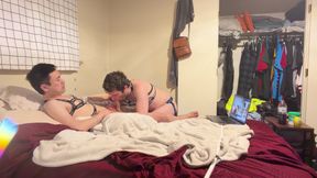 Sucking eastside Ryder in harness