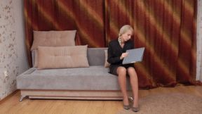 Skinny office girl in strict suit gives her feet to gentle fetishist, vd075h 720p