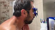 Grooming Routine Earl Smile Trimming Beard With Scissors In Bathroom