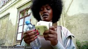 Quickie in Czech Streets with cute busty black girl