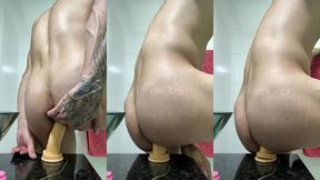 morrendo de tesao, acabei sentando no dildo da esposa.
