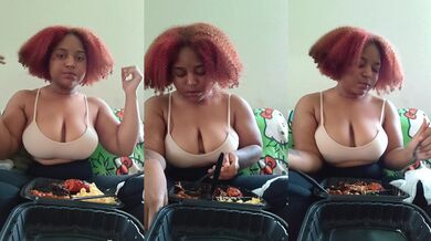Ebony Goddess Stuffs Her Big Black Boobs With BBQ Mukbang POV Femdom