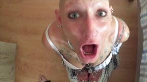 Submissive slut Vilja goes down on her knees for a quick sloppy POV blowjob and gets some cum in her eyes