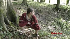 Pissing in the woods with the hairy Viking cunt Nadine Cays - Medieval
