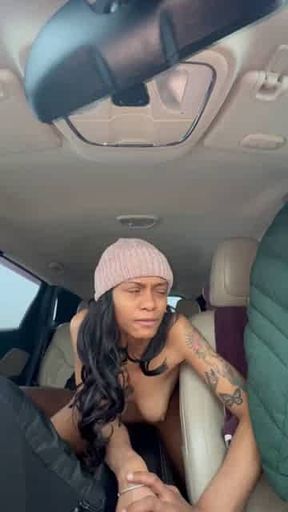 Ebony taking bbc in the back seat of van